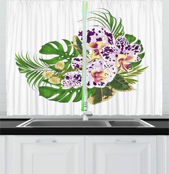 

curtain & drapes fern green floral kitchen curtains print of detailed budding and spotted flowers arrangement leaves for cafe decor