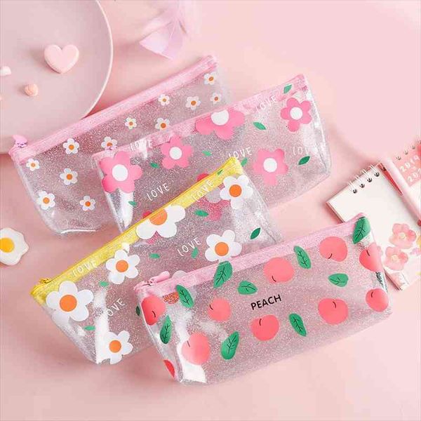 

1pcs pvc multicolor pencil 21 cosmetic bag 9cm flower transparent case brush fresh creative school supplies stationery