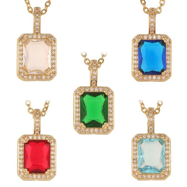 

pendant necklaces classic crystal rhinestone rectangular necklace blue green red fine jewelry girl gifts, Silver