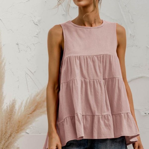

women's t-shirt solid sleeveless t shirt women summer casual fashion cute ruffle female loose comfort o-neck 2021, White