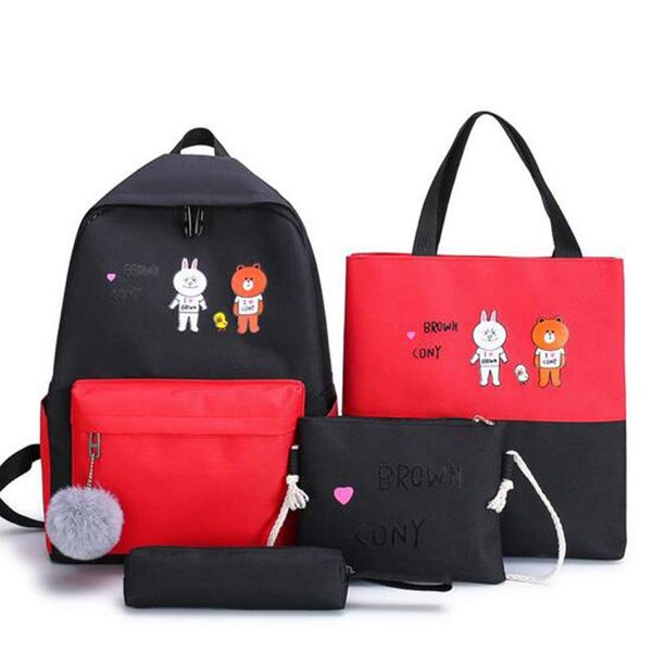 

4pcs/set school backpack for teenager girls cartoon printing canvas pencil case schoolbag rucksack mochilas bags