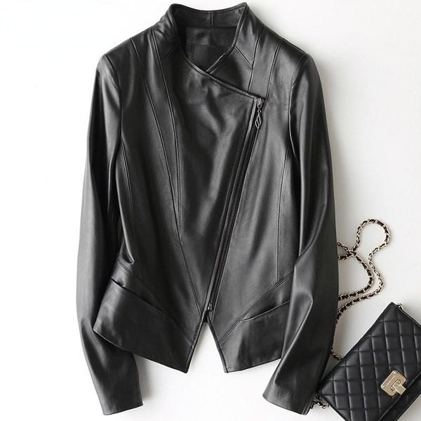 

women's leather & faux genuine jacket 2021 autumn real sheepskin famale short slim black clothes veste cuir femme sqq931