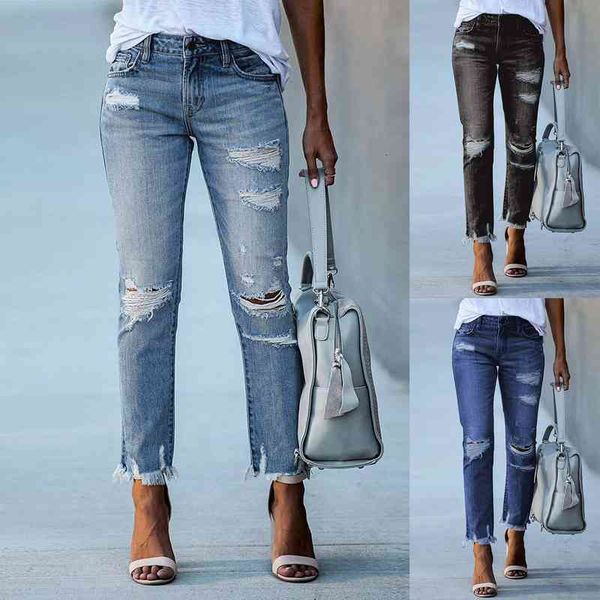 

women's jeans jeans ankle high, ripped fair rkun, Blue