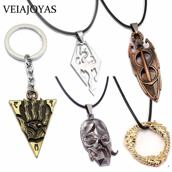 

pendant necklaces game the elder scrolls necklace ol skyrim dragon alloy vintage priest mask keychain triangle charm choker women, Silver
