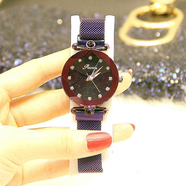 

watch women's fashion quartz waterproof two end drill magnet mesh belt trend, Slivery;brown