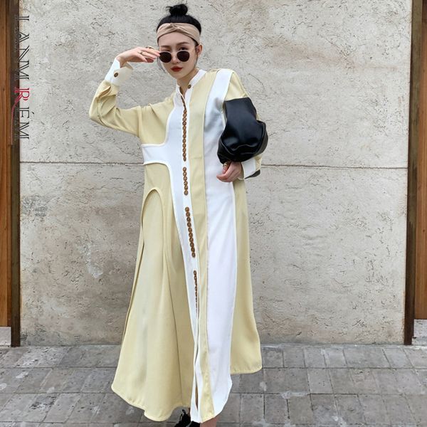 

women dress large size yellow white color spring summer long sleeve patchwork female streetwear casual dresses 2d1313 210507, Black;gray