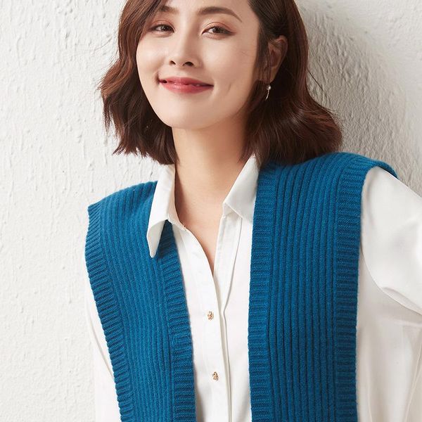 

scarves knit shawl for women 2021 outside tie scarf korean spring and autumn 100% wool small coat, Blue;gray