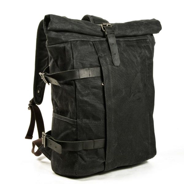 Рюкзак Waxed холст старинные натуральные мужчины Ruckack Moto стиль женщины Packsack водонепроницаемая большая емкость Knaxackack черный цвет