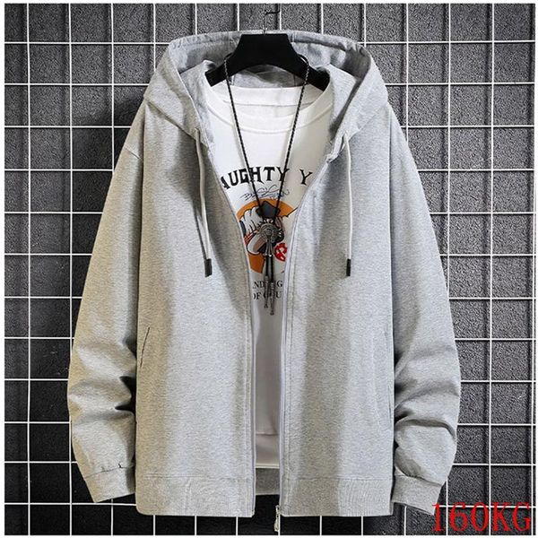 

men's hoodies & sweatshirts autumn plus size casual hooded sweatshirt 10xl bust 152cm fashion zip pocket cardigan terry sweater jacket, Black