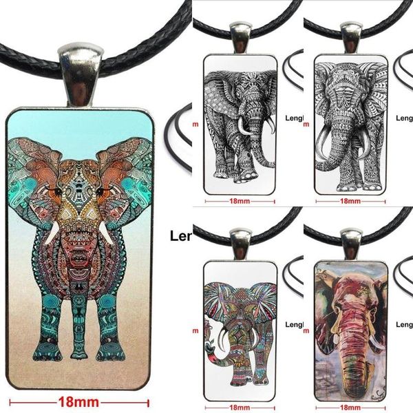 

pendant necklaces ornate elephant for women party gift necklace with steel plated glass cabochon choker long rectangle, Silver