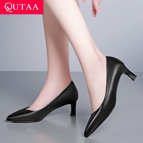 

dress shoes qutaa 2021 women cow leather+pu fashion office lady pumps platform square high heel spring/autumn ladies size 34-41, Black