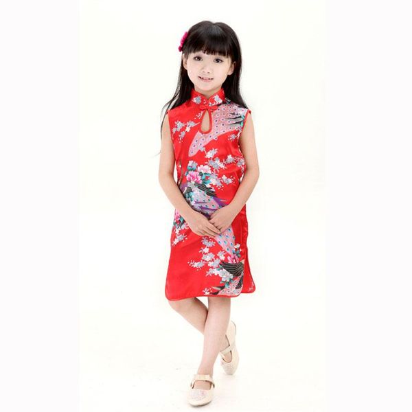 

girl's dresses cheongsam for grils chinese traditional dress kids princess china-tang, Red;yellow