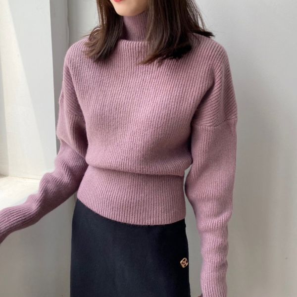 

women's knits & tees vintage turtleneck batwing sleeve knitted woman sweaters pullovers solid color thick warm short sweater autum, White