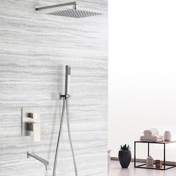 

bathroom shower sets rainfall square 304 stainless steel concealed set nickel color into wall three functions faucet