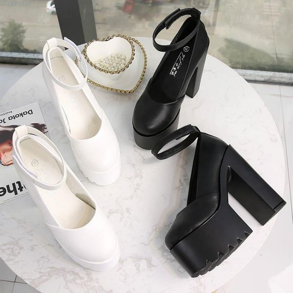 

dropshiping 2021 spring autumn casual high-heeled shoes ruslana korshunova thick heels platform pumps black white dress