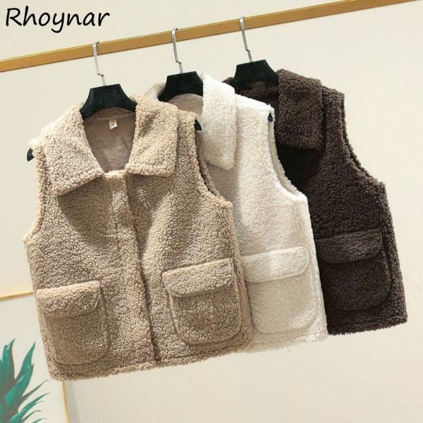 

women's vests women autumn solid korean style all-match fashion tender turn-down collar casual female outerwear chic lady warm soft, Black;white