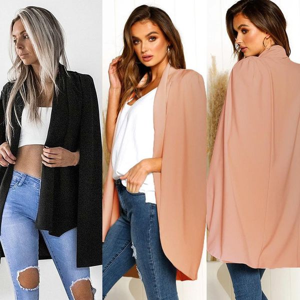 

women's suits & blazers women business irregular cardigan blazer jacket lapel cape shawl outwear coat, White;black