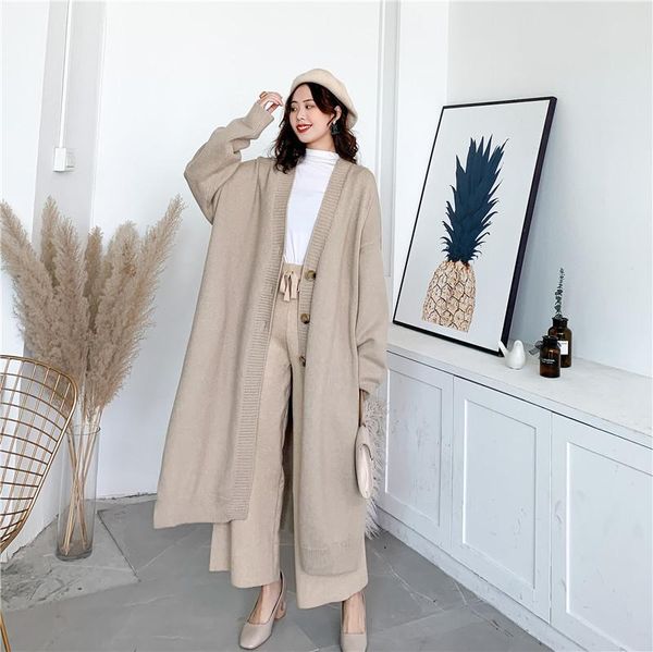 

women's knits & tees 2021european style jacket women autumn and winter korean knit sweater plus size long lazy cardigan, White