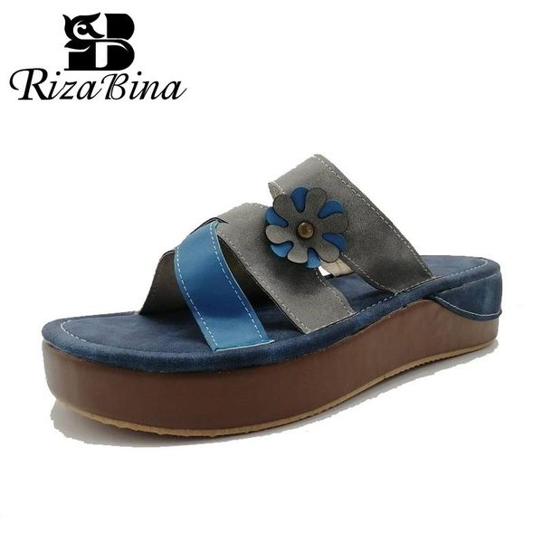 

slippers rizabina size 34-43 women flowers slipper fashion platform summer shoes thick bottom casual daily lady at home footwear, Black