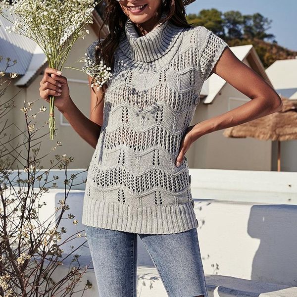 

women's t-shirt high neck half sleeve slim hollow knit, White