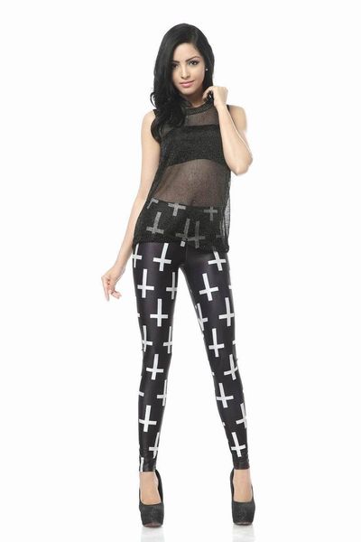 

women's leggings black cross print lady skinny printed for women
