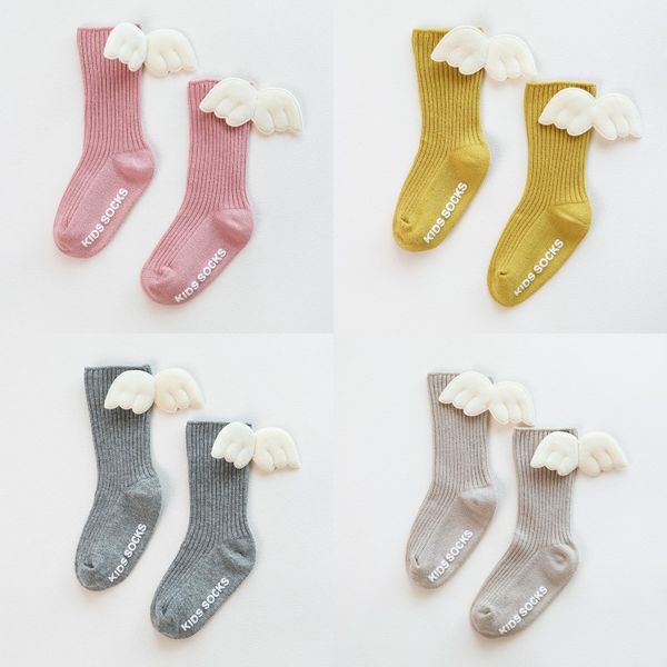 Новые Baby Girls Knee High Socks Angel Wings Летние Осенние Носки Сплошные Конфеты Цвет Дети Малыш Короткие Ударь для детей 20220226 H1