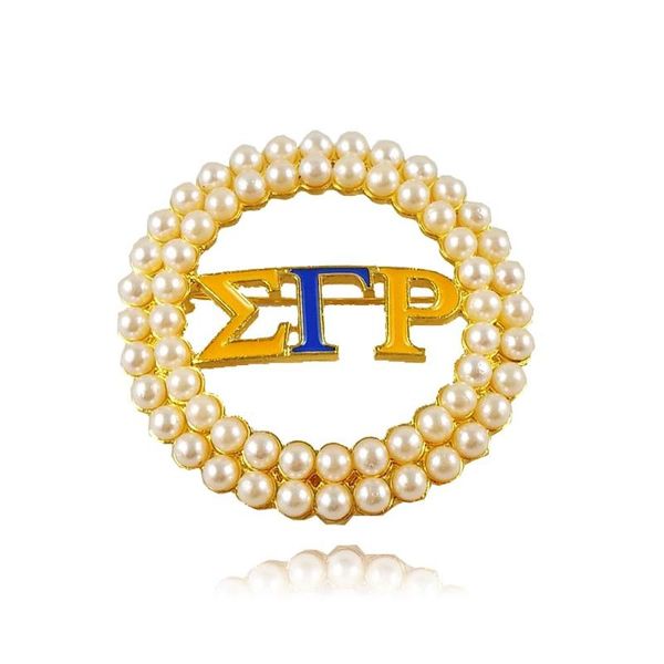 

pins, brooches big round greek gold tone sigma gamma rho pearl brooch, Gray