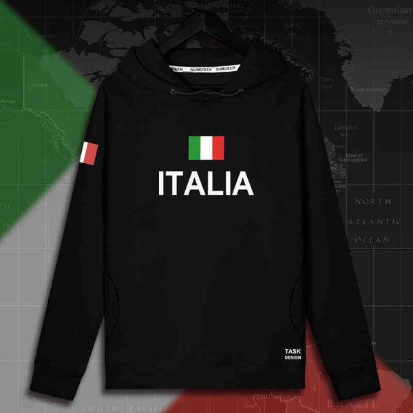 

italy italia italian ita mens hoodie pullovers hoodies men sweatshirt new streetwear clothing sportswear tracksuit nation flag, Black