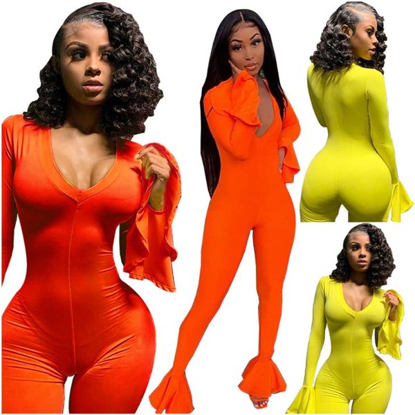 

women's jumpsuits & rompers casual solid color ruffle sleeve jumpsuit, Black;white