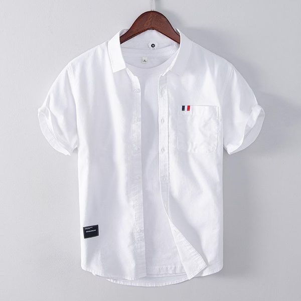 

men's casual shirts spring and summer solid color cotton short sleeve shirt loose handsome coat l1611, White;black
