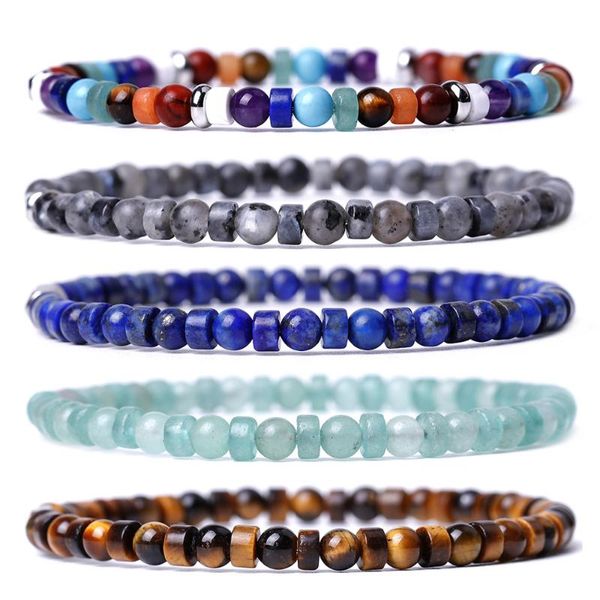

beaded, strands 4mm chakra natural stone beads energy bracelet for women men handmade yoga stretch bangle tiger eye lapis lazuli crystal jew, Black
