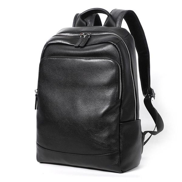 

backpack genuine leather for men travel casual daypack soft school knapsack college book lapbag male
