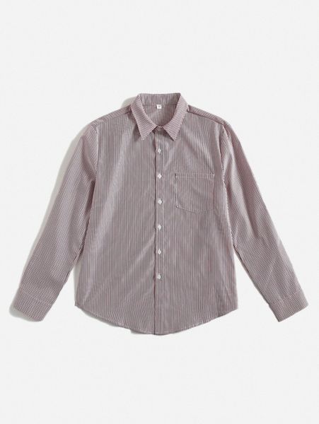 

men 1pc striped pocket front button up shirt g19l#, White;black