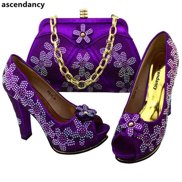 

dress shoes arrival purple ladies italian and bag set decorated with rhinestone african matching bags in women, Black