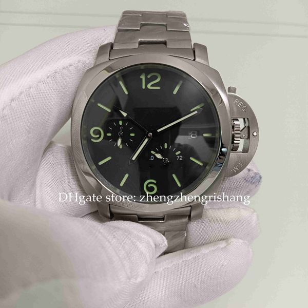 

men's mechanical watch mens 44mm sport watches 1950 stainless steel bracelet black dial pam 00347 power reserve automatic wristwatches, Slivery;brown