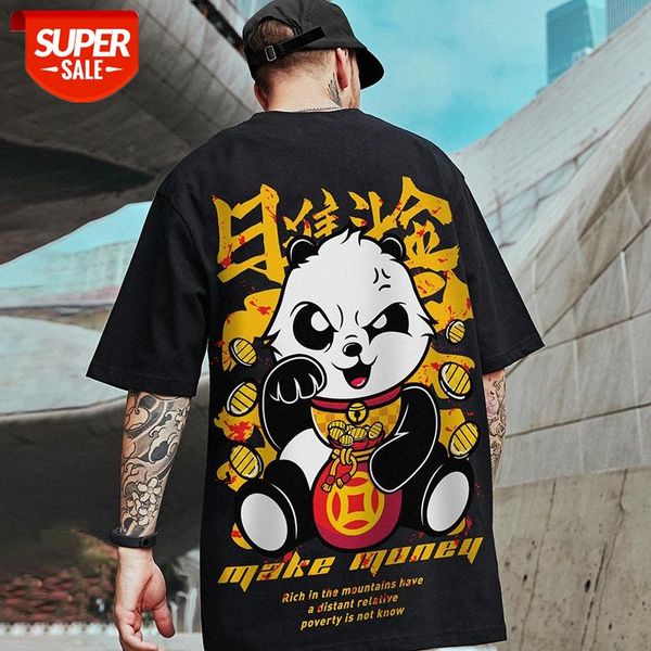 

short-sleeved summer trend couple wear loose plus fat big size panda xl half-sleeved men's t-shirt #be7g, White;black
