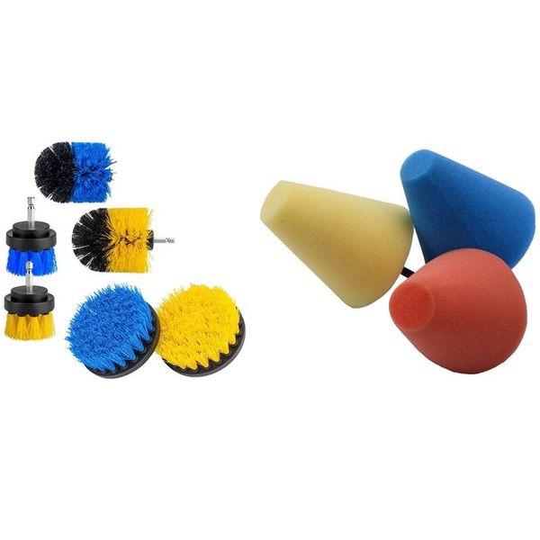 

3pcs 1/4 inch /6mm metal polishing foam pad & 6 pcs drill brush attachment set, power scrubber brushes cleaning kit care products
