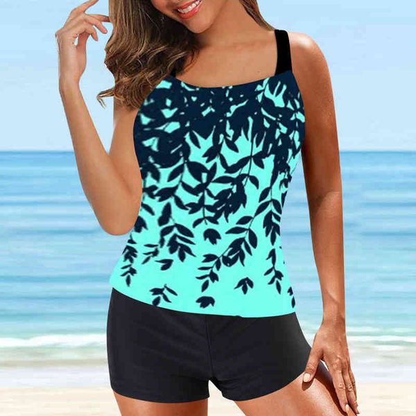 

large swimsuit women digital print tankini tummy control swimwear tank swimsuit with shorts two piece split bathing suit, White;black