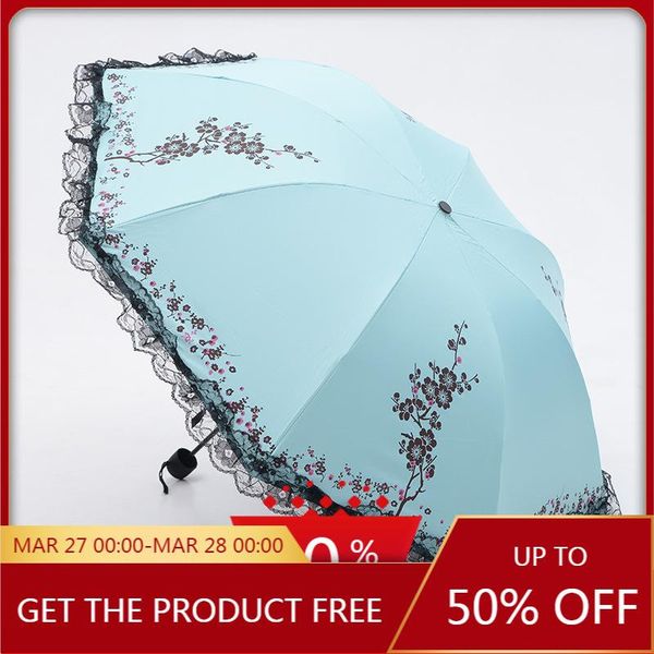 

umbrellas folding sun umbrella printing lace women's black rubber uv protection sunshade patio