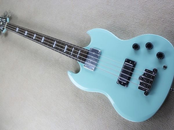 

four-string electric bass with rice blue mahogany body and neck