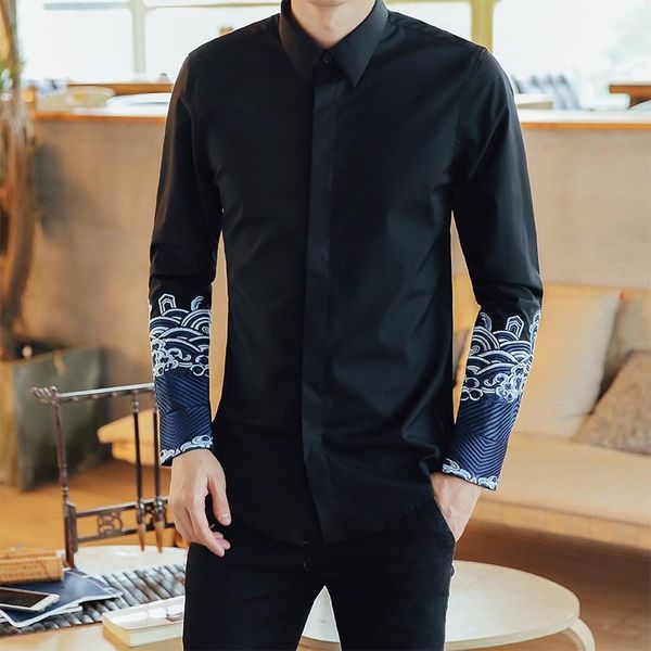 

ethnic clothing chinese style embroidery men shirt long sleeve casual slim fit streetwear man clothes 2021 30543, Red