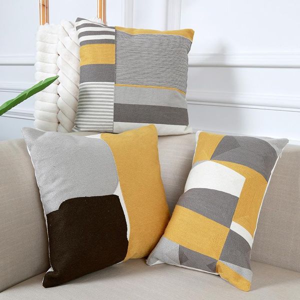 

cushion/decorative pillow yellow geometric abstract embroidery cotton cushion cover boho home decor 45x45cm/30x50cm pillowcase soft cozy for