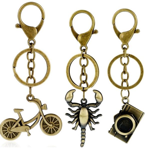 

keychains vintage retro fashion metal keychain bronze bike scorpion camera pendant for bag car ring bicycle key chain punk accessory gift, Silver