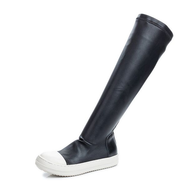 

women thigh high boot designer woman long stretch boots round toe leather black over the knee booties winter shoe eu43