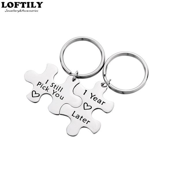 

keychains 2pcs pick you puzzle keychain pendants stainless steel gift for women men lovers couple birthday personality, Silver