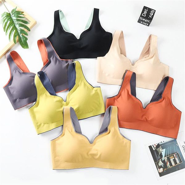 

bras women seamless bra latex soft sports bralette thin push up one-piece sleep underwear patchwork padded no steel ring bh vest, Red;black