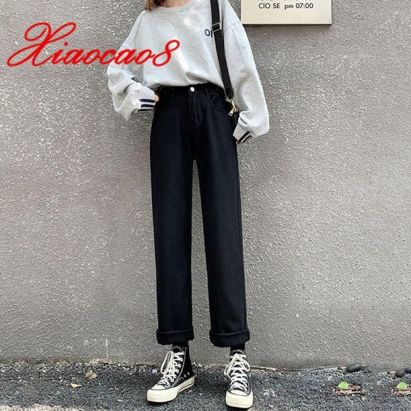 

jeans for women back high waist wide leg denim pants casual vintage street-wear loose fashion winter velvet trousers women's, Blue