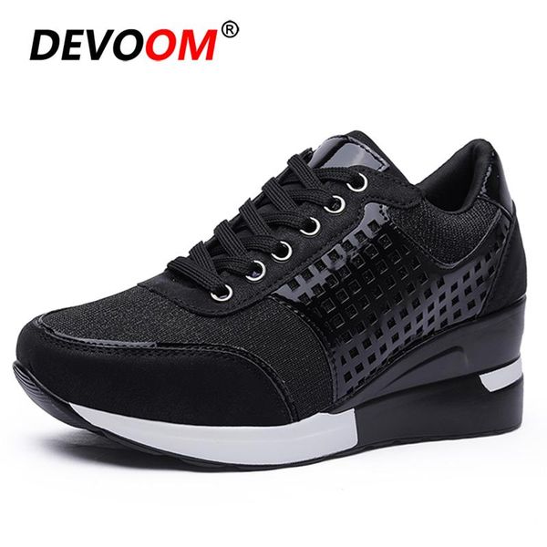 

2021 summer platform women shoes breathable sneakers comfortable casual female comfort wedge big size 42 dress, Black