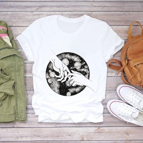 

cartoon hand space funny women t shirts summer autumn 90s graphic ladies lady shirt female tee, White