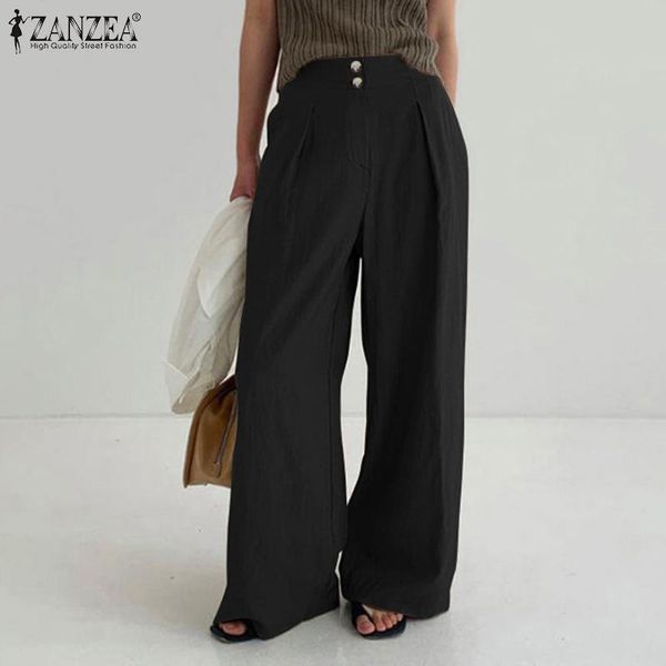 

women's pants & capris kaftan wide leg pleated trousers 2022 casual high waist button long pantalon palazzo female solid turnip, Black;white